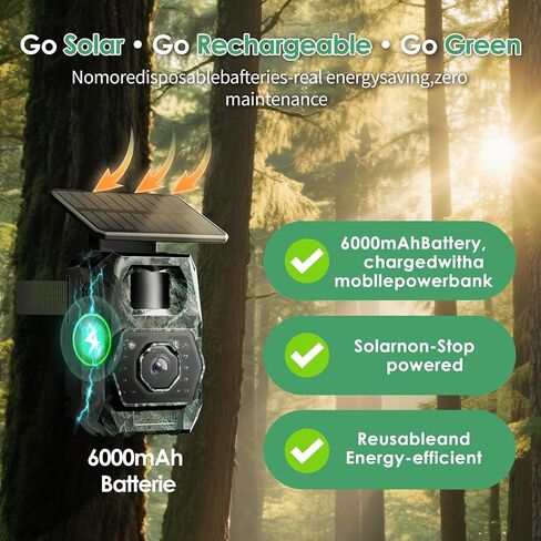 Trail Cameras with Night Vision Motion Activated - WiFi Bluetooth 4K 64MP ﻿ | Solar Game Camera, IP66 Waterproof, with 6000mAh Battery and 32GB Memory Card Cameras for Outdoor and Backyard in Kuwait