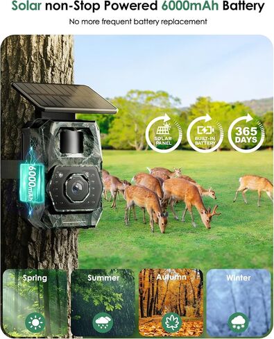 Trail Cameras with Night Vision Motion Activated - WiFi Bluetooth 4K 64MP ﻿ | Solar Game Camera, IP66 Waterproof, with 6000mAh Battery and 32GB Memory Card Cameras for Outdoor and Backyard in Kuwait