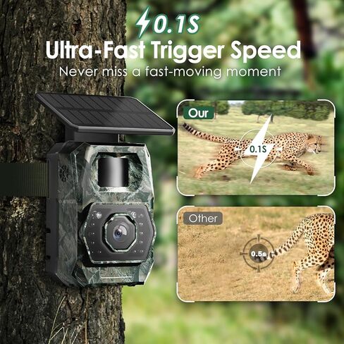 Trail Cameras with Night Vision Motion Activated - WiFi Bluetooth 4K 64MP ﻿ | Solar Game Camera, IP66 Waterproof, with 6000mAh Battery and 32GB Memory Card Cameras for Outdoor and Backyard in Kuwait
