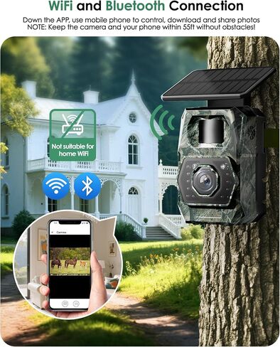 Trail Cameras with Night Vision Motion Activated - WiFi Bluetooth 4K 64MP ﻿ | Solar Game Camera, IP66 Waterproof, with 6000mAh Battery and 32GB Memory Card Cameras for Outdoor and Backyard in Kuwait