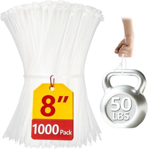 Clear Zip Ties 8 inch, 100 Pack, White Zip Ties, 40lbs, Zipties Clear, White Cable Ties, UV Resistant Wire Ties, Plastic Ties, Tie Wraps, Boacua in Saudi Arabia