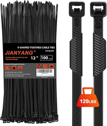 12 Inch Zip Ties Double Sided Toothed,100 LBS Tensile Strength Heavy Duty Cable Wire Ties With Self-Locking Adjustable More Durable Nylon Tie Wraps for Indoor Outdoor（100 Pack） in Saudi Arabia