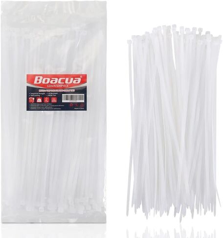 White Zip Ties Heavy Duty 12 inch,100 Pack,50LB, Cable Ties, Clear Zipties | Premium Nylon | UV Resistant | Weatherproof, Ideal for Indoor & Outdoor in Saudi Arabia