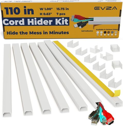 Cord Hider, Wire Cover, Cord Covers Wall Mounted TV, Cable Hider, 315 in Paintable White Raceway Kit, Electrical Cords Concealer, Cable Management, Hide Cords Wall, Wire Molding, Adhesive Channel in Saudi Arabia