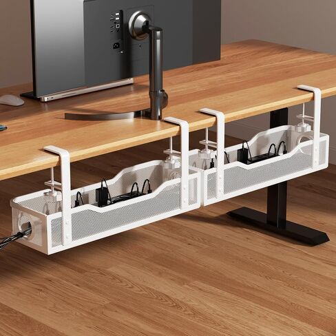 Under Desk Cable Management Tray White, Cinati Wire Organizers No Drill, Cable Tray with Clamp for Wire Management, Cord Organization Box for Office, Home - No Damage to Desk in Kuwait