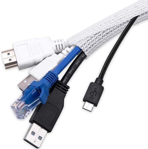 AGPTEK White Cable Sleeve, 2 Pack 5ft - 1.2 Inch Cable Management Cord Hide | Desk Cord Cover Organizer Wire Hider for Office Computer TV Wire Loom Tubing Pet-Proof Cord Protector from Cat Dog Chewing in Saudi Arabia