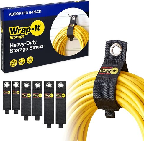 Heavy-Duty Wrap-It Storage Straps - Assorted 6-Pack | Garage Storage Extension Cord Organizer Cable Straps and Yard Cord Storage for Hose Organizer, Tools, RV Accessories in Kuwait