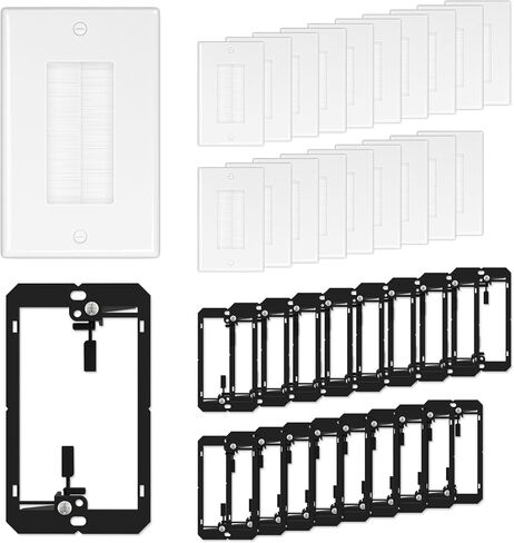 FGB Brush Wall Plate with Low Voltage Mounting Bracket, White, 10 pack | Cable Pass Through Insert for Wires, Single Gang Cable Access Strap, Wall Socket for HDTV, Home Theater Systems in Saudi Arabia