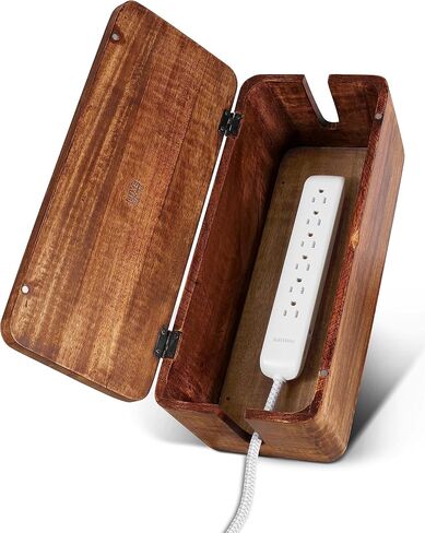 Mango Cable Management Box - Rustic Design (Natural, Large) | Mango Wood, Cable Organizer, Rustic Style, Modern Design, Desktop Storage in Saudi Arabia