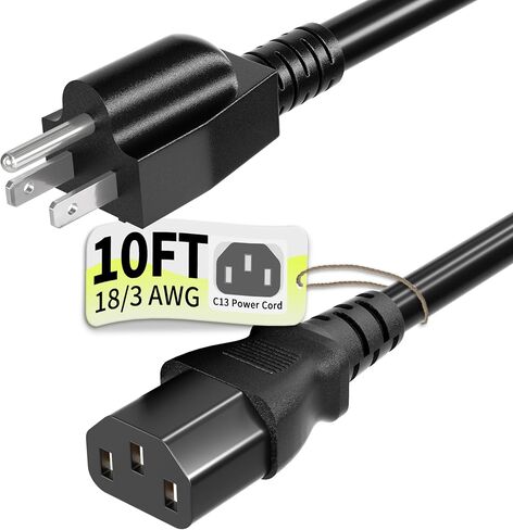 Vockjour Universal 6ft(1.8m) Power Cord, 3-Prong Pure Copper ETL, Black | 10 Amps 125 Volts NEMA 5-15P to C13 AC Cable for TV Monitor PC Printer PlayStation Samsung Dell HP Sony LG Apple Vizio Asus in Saudi Arabia