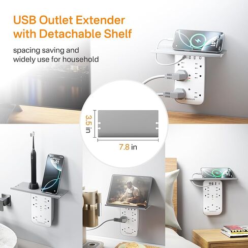 TESSAN Wall Outlet Extender with Shelf and Dimmable Night Light, in Kuwait