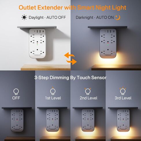 TESSAN Wall Outlet Extender with Shelf and Dimmable Night Light, in Kuwait