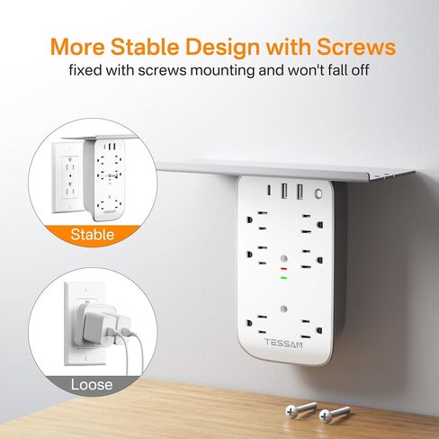 TESSAN Wall Outlet Extender with Shelf and Dimmable Night Light, in Kuwait