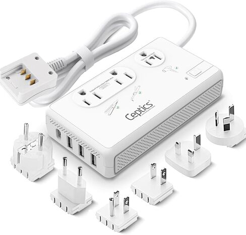 Ceptics 35W Universal Travel Adapter Kit – 2 USA sockets, USB-A, USBC, 1x PD 35W USB-C and USBC Cable, Surge Protected, Plugs for EU, UK, China, AU, Japan - for Laptop, Phone, Camera-ETL Tested in Saudi Arabia