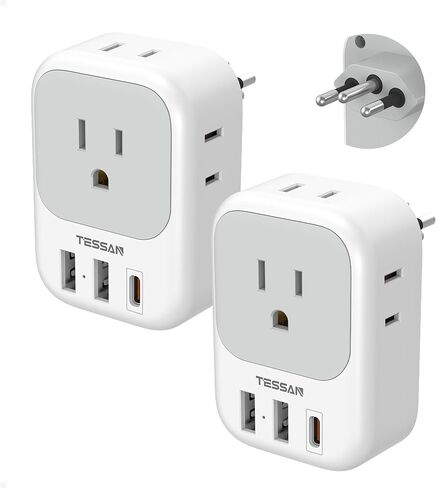 TESSAN 2 Pack European Travel Plug Adapter, Europe Power Converter | 4 Outlets 3 USB (1 USB C PD 20W), Type C International Plug, For Italy Spain France Portugal Iceland Germany in Kuwait