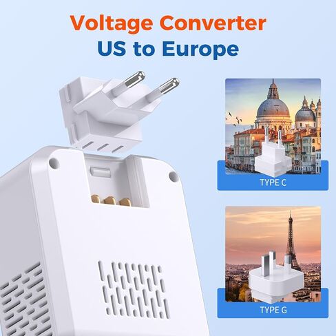 2000W Voltage Converter US to Europe for Hair Dryers, 7-in-1 220V to 110V Converter for European Travel with 3 AC/2 USBA/2 USBC Ports (PD20W), Universal Travel Adapter with Type C G Plug (White) in Kuwait