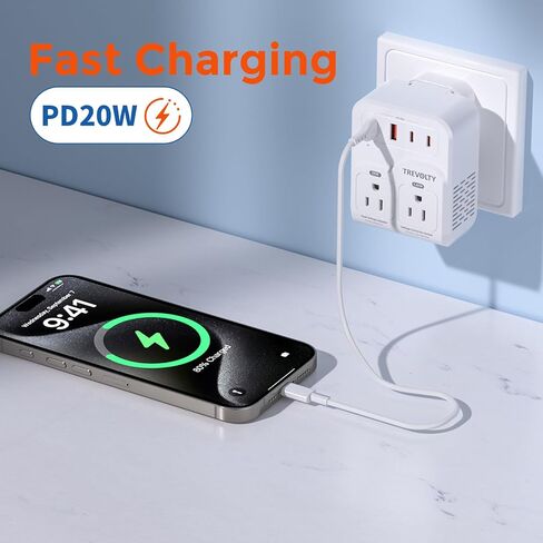 2000W Voltage Converter US to Europe for Hair Dryers, 7-in-1 220V to 110V Converter for European Travel with 3 AC/2 USBA/2 USBC Ports (PD20W), Universal Travel Adapter with Type C G Plug (White) in Kuwait