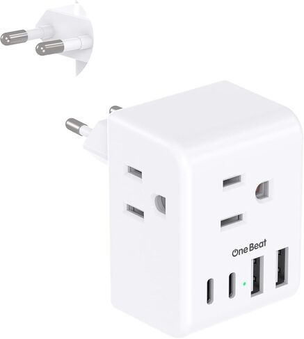 2 Pack European Travel Plug Adapter, Type C Plug Adapter Travel Essentials | International Power Adapter with 3 Outlets 4 USB Ports(2 USB C), US to Most Europe EU Spain Italy France Germany Plug Adapter in Saudi Arabia