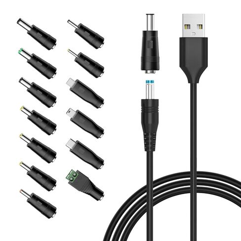 Powseed 5V Universal DC Power Cable, USB to DC Charging Cord with 13pcs Adapter Plugs for Webcam Router, Recorder, Bluetooth Speaker, Scanner, DVR, Hard Disk Box, USB-HUB etc. in Saudi Arabia