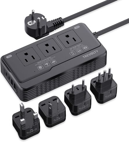 2000W Voltage Converter US to Europe for Hair Dryers, 7-in-1 220V to 110V Converter for European Travel with 3 AC/2 USBA/2 USBC Ports, Power Converter Adapter Combo with Type G/C/I/L Plugs in Kuwait