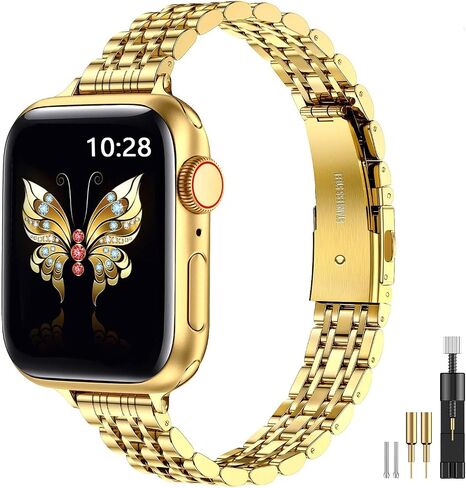 Slim Metal Band Compatible with Apple Watch Bands 42/41/40/38mm | Thin Luxury Stainless Steel iWatch Bands Series 11/10/9/8/7/6/5/4/3/2/1/SE3/SE2/SE for Women,Silver/Gold in Saudi Arabia