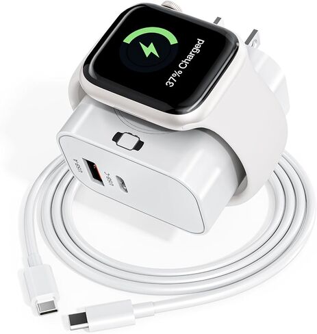 3-in-1 Charging Blocks for Apple Watch,23W Dual Port Compact Charger Block | Travel Adapter with Built-in Wireless Smart Watch Charging and Type C Cable for iWatch 11/Ultra/SE/10/9/8/7/6,iPhone 17/16/15 in Saudi Arabia
