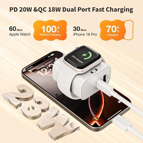3-in-1 Charging Blocks for Apple Watch,23W Dual Port Compact Charger Block | Travel Adapter with Built-in Wireless Smart Watch Charging and Type C Cable for iWatch 11/Ultra/SE/10/9/8/7/6,iPhone 17/16/15 in Saudi Arabia