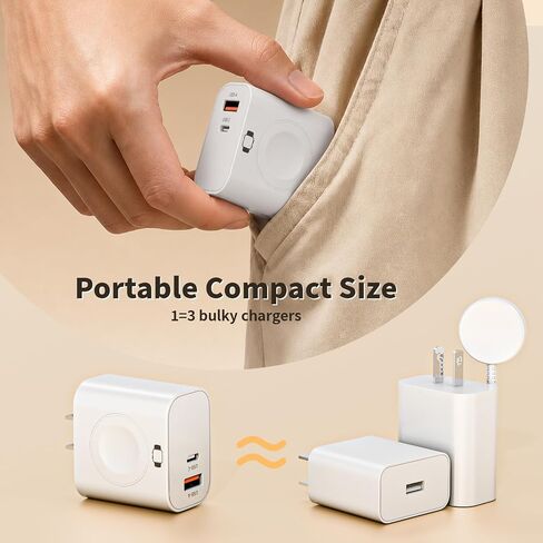 3-in-1 Charging Blocks for Apple Watch,23W Dual Port Compact Charger Block | Travel Adapter with Built-in Wireless Smart Watch Charging and Type C Cable for iWatch 11/Ultra/SE/10/9/8/7/6,iPhone 17/16/15 in Saudi Arabia