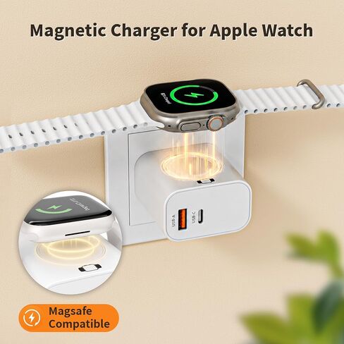 3-in-1 Charging Blocks for Apple Watch,23W Dual Port Compact Charger Block | Travel Adapter with Built-in Wireless Smart Watch Charging and Type C Cable for iWatch 11/Ultra/SE/10/9/8/7/6,iPhone 17/16/15 in Saudi Arabia