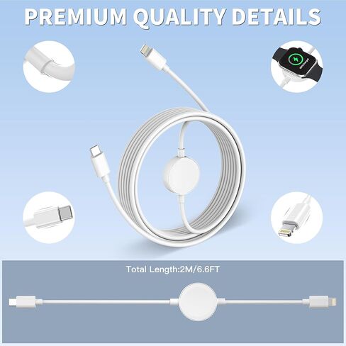 2 in 1 iWatch Charger Fast Charging,2Pack Long 6.6Foot iPhone Watch Charger Magnetic Smartwatch Charging Cables for iWatch Series Ultra 11/10/9/8/7/6/5/4/3/2/1,iPhone 14/13/12/11/8/7 Pro/Max/XR/XS/X/8 in Saudi Arabia
