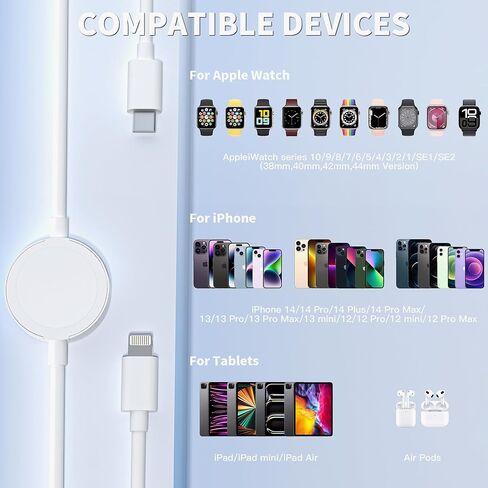 2 in 1 iWatch Charger Fast Charging,2Pack Long 6.6Foot iPhone Watch Charger Magnetic Smartwatch Charging Cables for iWatch Series Ultra 11/10/9/8/7/6/5/4/3/2/1,iPhone 14/13/12/11/8/7 Pro/Max/XR/XS/X/8 in Saudi Arabia