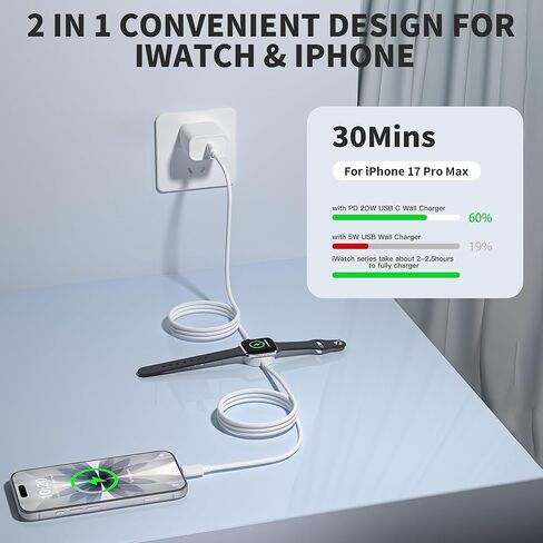 2 in 1 USB C Apple Watch Charger Cable,Apple MFi Certified 2Pack 3.3FT Fast Magnetic USB C Charging Cable Compatible with iWatch 11/10/9/8/7/6/5/4/3/2/1,iPhone 17 Pro/17 Air/17/16 Pro Max/16 E/15 Plus in Saudi Arabia