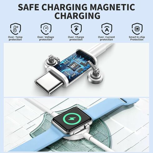 2 in 1 USB C Apple Watch Charger Cable,Apple MFi Certified 2Pack 3.3FT Fast Magnetic USB C Charging Cable Compatible with iWatch 11/10/9/8/7/6/5/4/3/2/1,iPhone 17 Pro/17 Air/17/16 Pro Max/16 E/15 Plus in Saudi Arabia