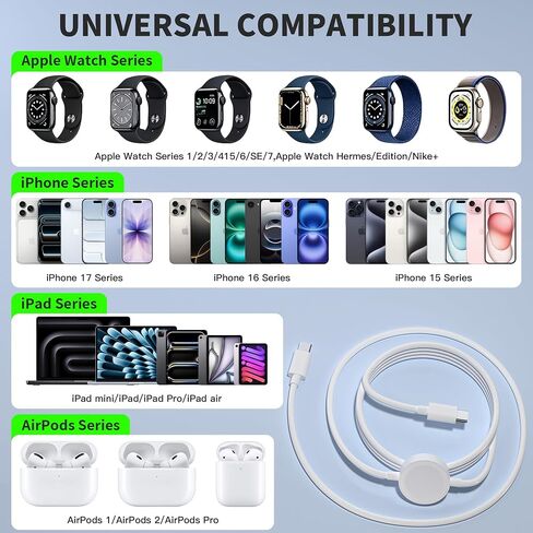 2 in 1 USB C Apple Watch Charger Cable,Apple MFi Certified 2Pack 3.3FT Fast Magnetic USB C Charging Cable Compatible with iWatch 11/10/9/8/7/6/5/4/3/2/1,iPhone 17 Pro/17 Air/17/16 Pro Max/16 E/15 Plus in Saudi Arabia