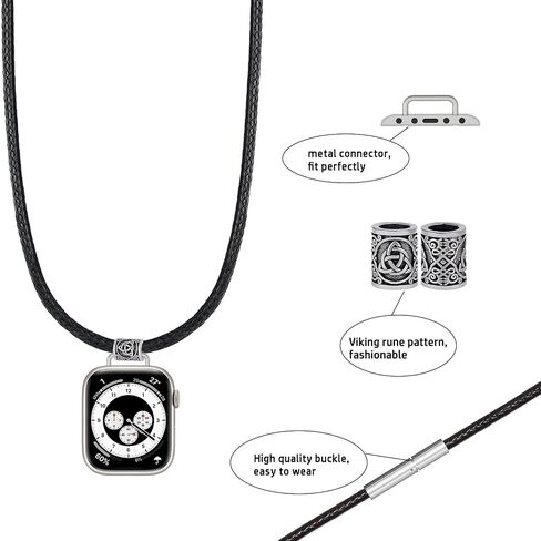 Leather Necklace for Apple Watch Neck Strap Fob for Apple Watch Ultra SE Lanyard for Apple iWatch Series123456789, 42mm/44mm/45mm/49mm,38mm/40mm/41mm Watch Pendant (black, 38/40/41/42(series 10)) in Saudi Arabia
