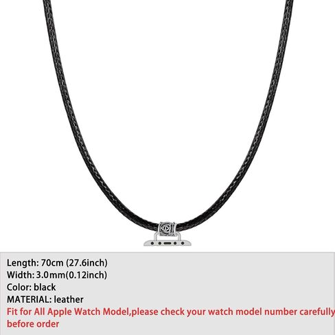 Leather Necklace for Apple Watch Neck Strap Fob for Apple Watch Ultra SE Lanyard for Apple iWatch Series123456789, 42mm/44mm/45mm/49mm,38mm/40mm/41mm Watch Pendant (black, 38/40/41/42(series 10)) in Saudi Arabia