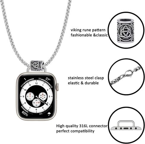 Necklace Compatible with Apple Watch Ultra 2 /Ultra 49mm 46mm 45mm 44mm 42mm 41mm 40mm 38mm for Women Men, Elegant Lanyard Chain for iWatch Series 10 9 8 7 6 SE 5 4 3 2 Ultra Ultra 2 (44/45/46/49/42(series 3)-silver) in Saudi Arabia
