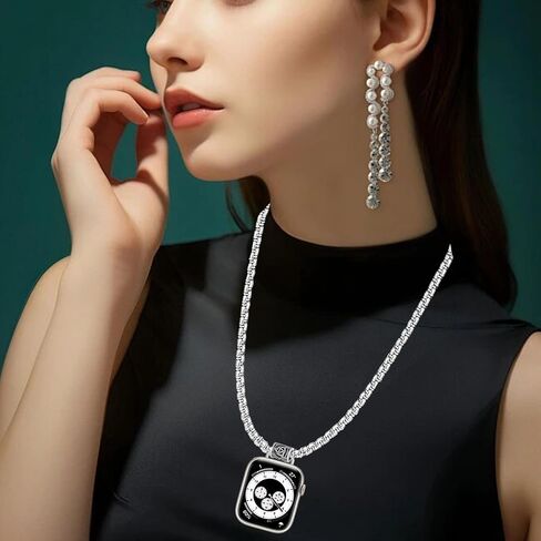 Necklace Compatible with Apple Watch Ultra 2 /Ultra 49mm 46mm 45mm 44mm 42mm 41mm 40mm 38mm for Women Men, Elegant Lanyard Chain for iWatch Series 10 9 8 7 6 SE 5 4 3 2 Ultra Ultra 2 (44/45/46/49/42(series 3)-silver) in Saudi Arabia