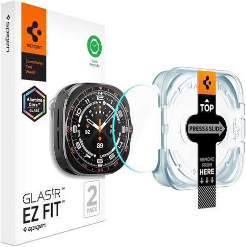 Spigen GlasTR EZ FIT Screen Protector for Galaxy Watch Ultra 2 | AluminaCore aluminum-enhanced 10H+ tempered glass, Auto-align tray, 100% clarity, Original touch, Case-friendly, 2 Pack in Kuwait