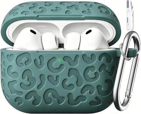 Leopard Carving for AirPods 4 Case (Black) | Pattern Design Cute Soft Silicone Protective Cover for Man/Women/Girly-with Keychain&Cleaning Kit in Saudi Arabia