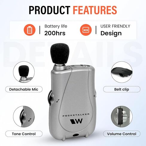 Williams Sound Pocketalker Ultra Hearing Amplifier | Easy-to-Use Hearing Amplifier for Seniors | Year Supply of Batteries | Amplified Sound Assistive Listening Device with Headphones for Elderly | Hearing Assist Earbuds in Saudi Arabia