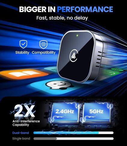 Teeran 2 in 1 Wireless CarPlay and Android Auto Adapter | Easy Setup Plug and Play, Fast Seamless Use, Supports 1000+ Cars with Built-in Wired Car Play/Android Auto, Compact Design in Kuwait