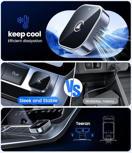 Teeran 2 in 1 Wireless CarPlay and Android Auto Adapter | Easy Setup Plug and Play, Fast Seamless Use, Supports 1000+ Cars with Built-in Wired Car Play/Android Auto, Compact Design in Kuwait