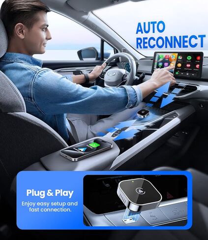 Teeran 2 in 1 Wireless CarPlay and Android Auto Adapter | Easy Setup Plug and Play, Fast Seamless Use, Supports 1000+ Cars with Built-in Wired Car Play/Android Auto, Compact Design in Kuwait