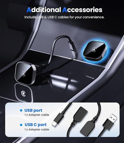 Teeran 2 in 1 Wireless CarPlay and Android Auto Adapter | Easy Setup Plug and Play, Fast Seamless Use, Supports 1000+ Cars with Built-in Wired Car Play/Android Auto, Compact Design in Kuwait