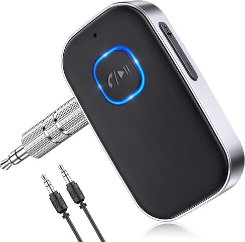 COMSOON Bluetooth Receiver for Car, 3.5mm AUX Bluetooth Car Adapter | Noise Cancelling, Wireless Audio Receiver for Home Stereo/Wired Headphones, Hands-Free Call, 16H Battery Life, Black+Silver in Kuwait