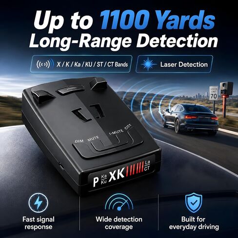 Upgraded Radar Detector, Radar Detectors for Cars, Up to 1100 Yards Long Range Detection, X/K/Ka/KU/ST/CT Band & Laser Detection with Voice Alert, Intelligent False Alert Filter Black in Saudi Arabia