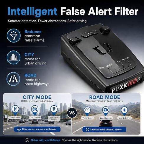 Upgraded Radar Detector, Radar Detectors for Cars, Up to 1100 Yards Long Range Detection, X/K/Ka/KU/ST/CT Band & Laser Detection with Voice Alert, Intelligent False Alert Filter Black in Saudi Arabia