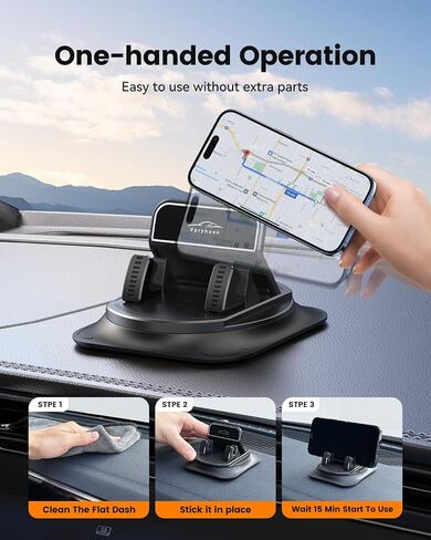 360 Degree Rotation Dashboard Phone Holder for Car, Anti-Slip Grips & One-Hand Operation Car Cell Phone Mount with Adjustable Spring Clip, Compatible with iPhone Samsung All Smartphones in Saudi Arabia