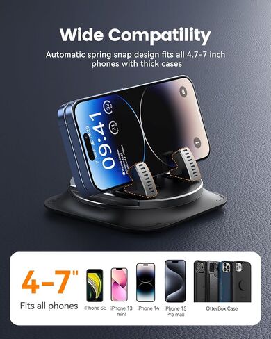360 Degree Rotation Dashboard Phone Holder for Car, Anti-Slip Grips & One-Hand Operation Car Cell Phone Mount with Adjustable Spring Clip, Compatible with iPhone Samsung All Smartphones in Saudi Arabia